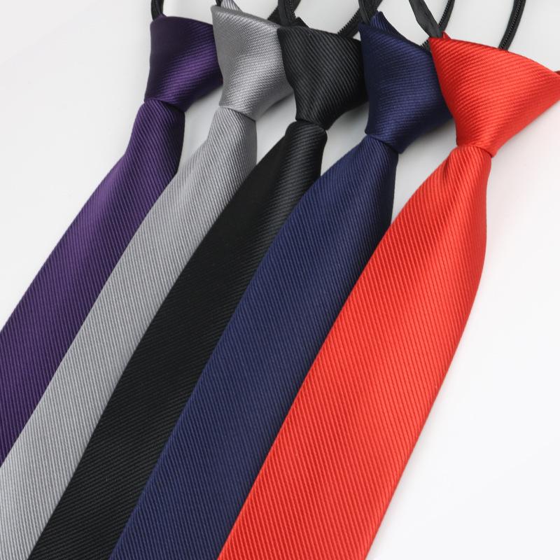 Tie Men'S Zipper Lazy Polyester Silk Jacquard Dress Day Solid Color 5Cm Narrow Edition