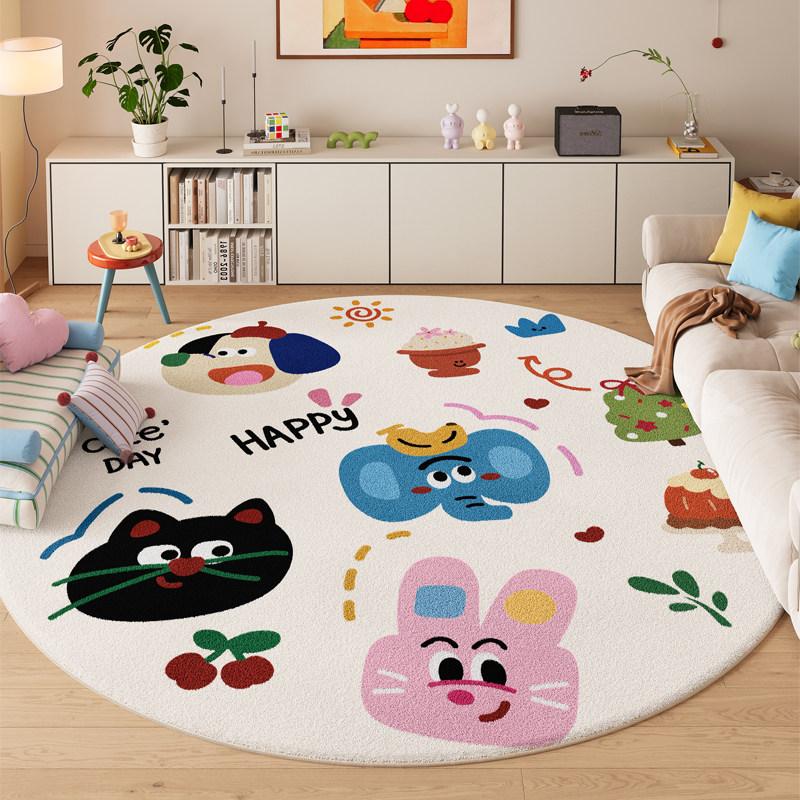 Animal Pattern Bedroom Decor Round Carpet Thick Plush Carpets for Living Room Fluffy Soft Children's Floor Mat Home Washable Rug