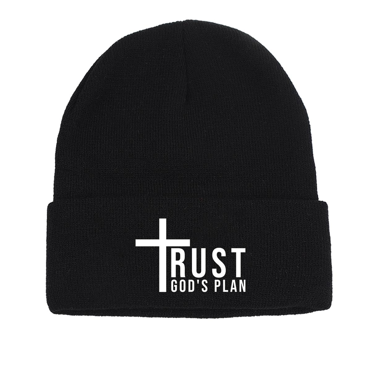 

TRUST GOD S PLAN Winter Knit Hat Beanie, Crucifix Skullies Beanies Windproof Cozy Unisex Pompom Beanies Knitted Cap Beanie as the picture чорний