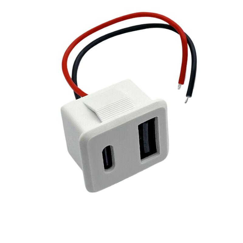 Подвійний шар гніздо USB Type-C гніздо USB для зарядки лампи гніздо живлення 2P з кабельним з'єднувачем