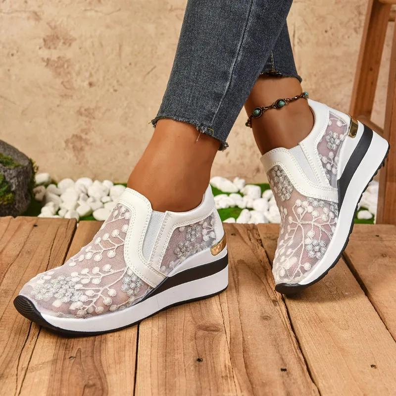 

Fashion Ladies Shoes 2025 High Quality Plus Size Women s Vulcanize Shoes Fashion Casual New Mesh Best Seller Comfortable Platform Heels 36 белый