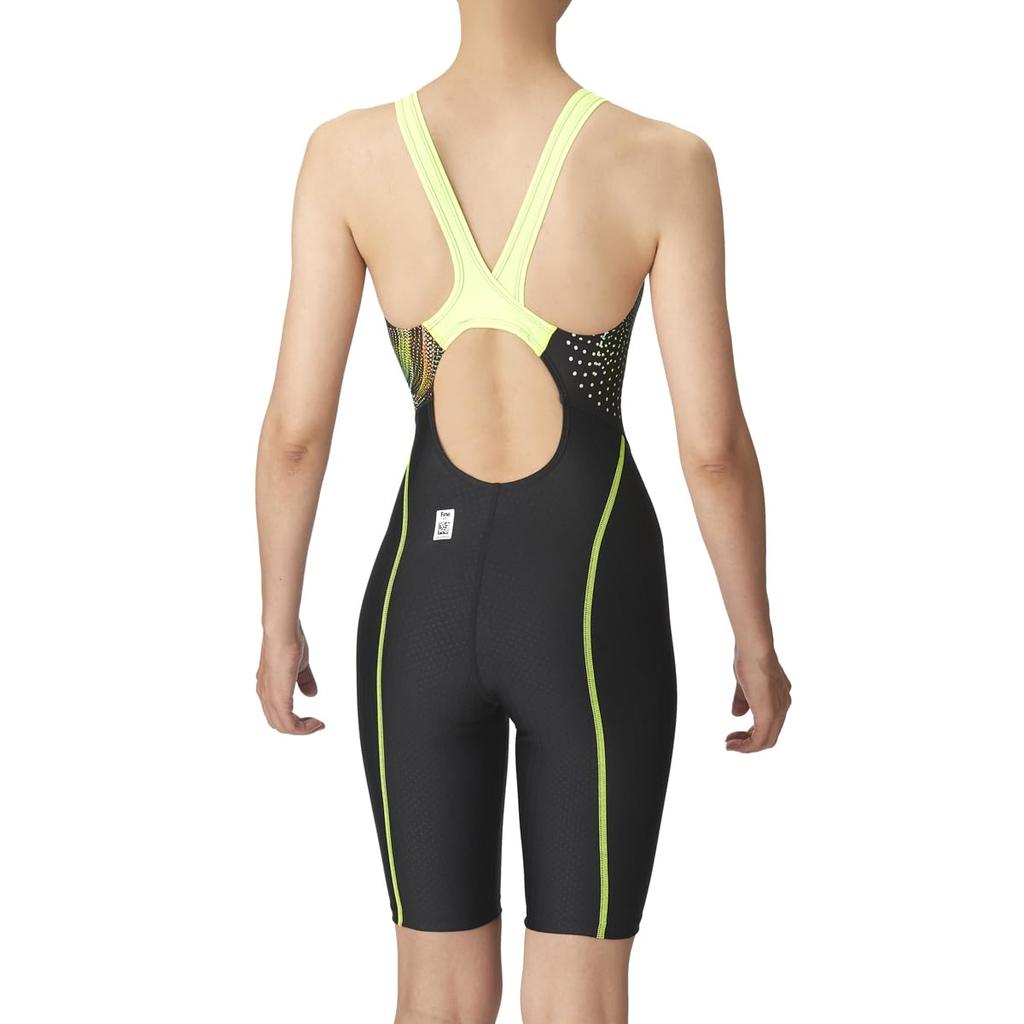 Badeanzug Racing One Piece Spats Schwarz x Gelb Größe S [Arena] (Offener Rücken/Halbes Bein) Damen (BKYL)