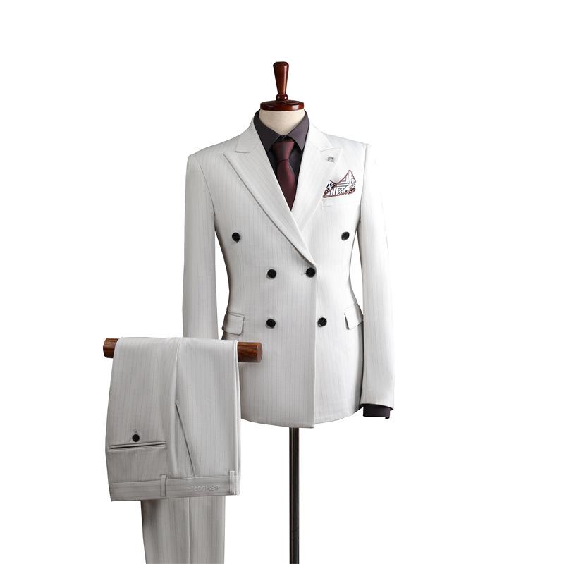 Men's High-End Double-Breasted Striped Slim-Fit Wedding & Business Suit Set