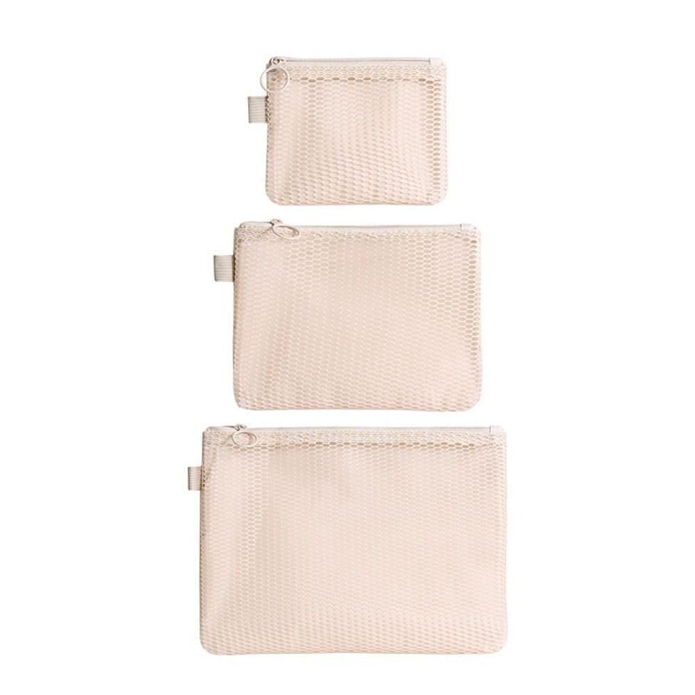 Multi-purpose Storage Bag Beige Zipper Closure Mesh Storage Pouch Lightweight Design Mesh Material Mesh Cosmetic Bag