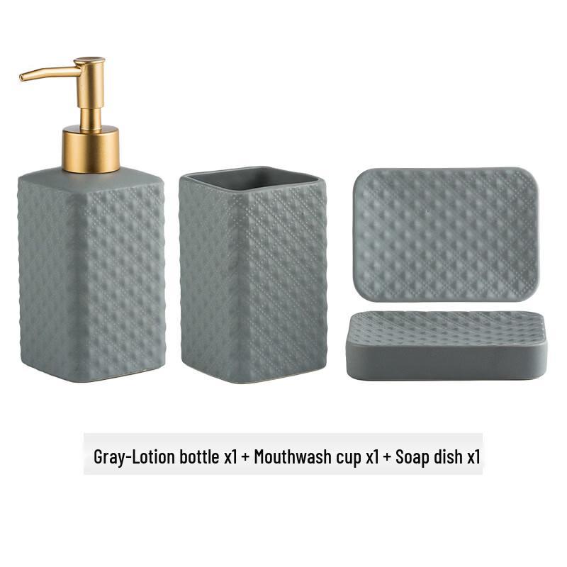 OLOEY Embossed Matte Grey Ceramic Bathroom Set