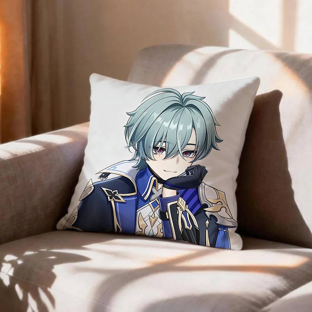 Genshin Impact Cryo LLohen Polearm Pillow Case Pattern Printed Pillowcase For Living Room Sofa Cushion Cover