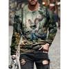 Cartoon Vibrant Rabbit Long Sleeve T-shirt Funny Animal Theme 3D Print T-shirt Man Casual Crew Neck T-shirt