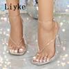 Mode Liyke Sommer Mode Clip Eckige Zehe Plexiglas Klar Hohe Absätze Sexy Damen Flip Flops Sandalen Jelly PVC Transparent Schuhe Größe 42