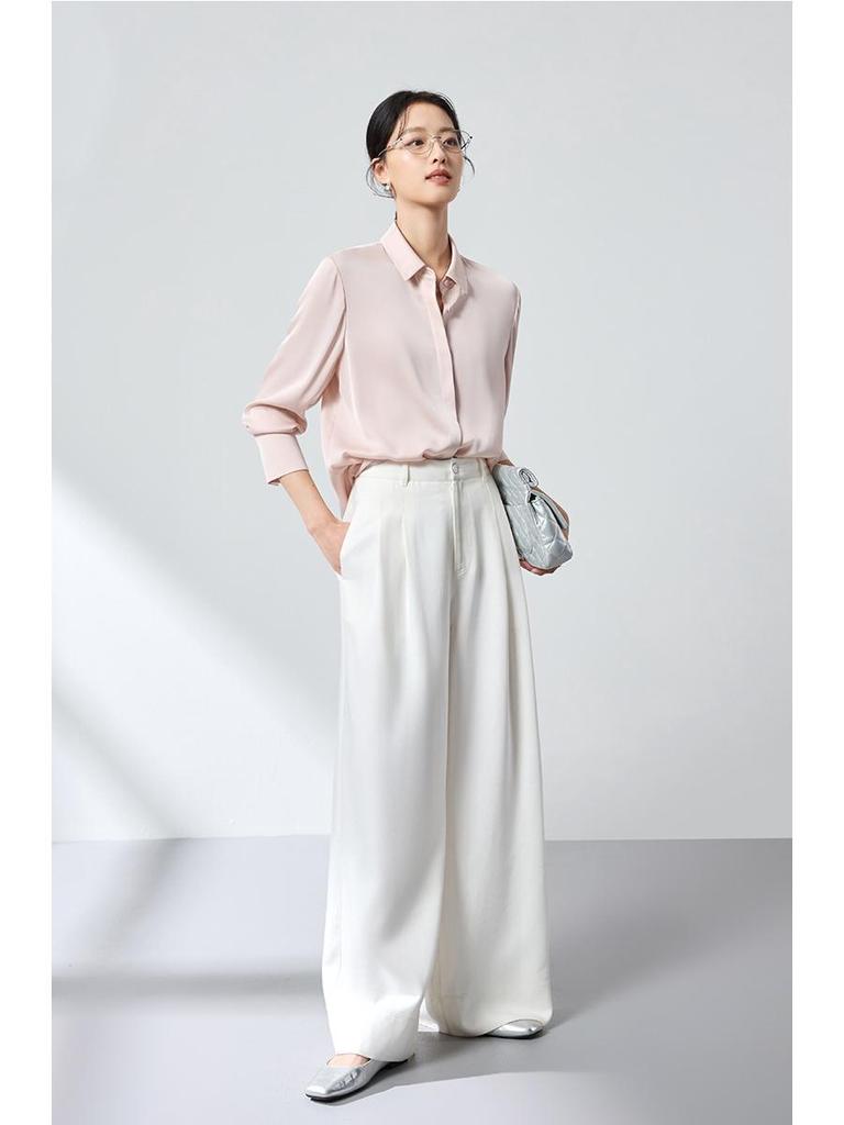 High-Grade Ink Wash Mulberry Silk Stretch Shirt - Spring Georgette Commuting Top