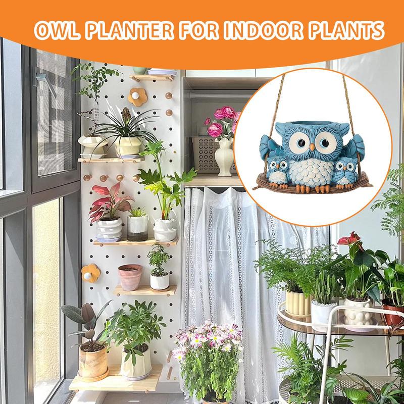 Pot de fleur Hibou Décoratif Animal Pot de fleurs Mignon Drainage Imperméable Résine Vase Créatif Pour Maison Lieu de travail Jardin Étagère de bureau Table