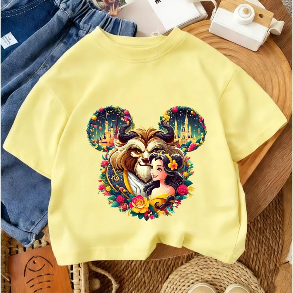 Street Style Boys Girls Tee Beauty And The Beast Trendy Fashion Cartoon Design Summer Kids Casual Outfit