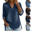 Womens Flowy Denim Shirt Casual V Neck 3/4 Length Sleeve Shirts Loose Fit Tunic Tops With Side Slit
