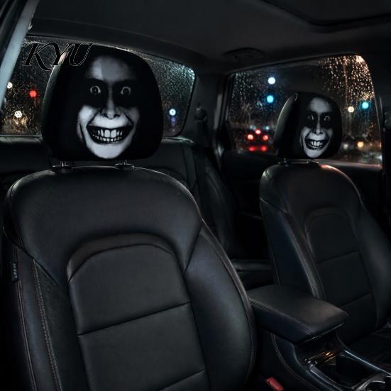 Quick Change Car Interior Styling Funny Headrest Covers, Ghost Skull Print Washable Seat Case Protector, Universal Breathable Auto Accessories