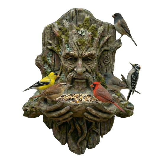 Tree Face Bird Feeder Weatherproof Resin Sculpture Decorative Birdseed Holder Outdoor Bird Feeder Mounted on Tree for Garden Backyard Art Decor