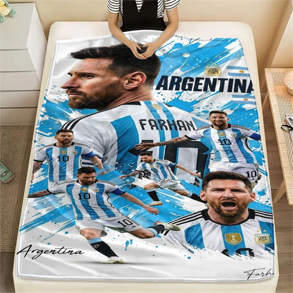 1PC Leo Messi Patterned Flannel Blanket Suitable For All Seasons for Home Decor Warmth and Comfort Gifts Holiday Present