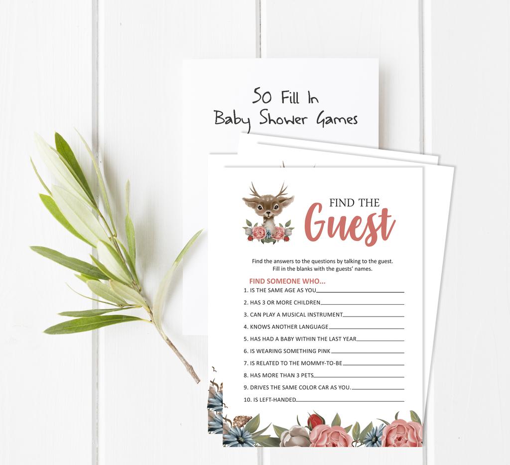 Inkdotpot Baby Shower Game Set Of 50 BabyA  AlphabetA  ABCA  Game Deer Jungle Animals Party