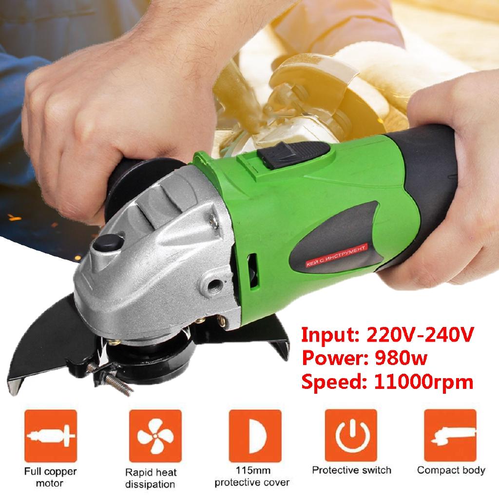 115-125mm  Adjustable Electric Angle Grinder Grinding Machine 980W Metal Cutting Tool 11000RPM Anti-Slip Powerful Protect New