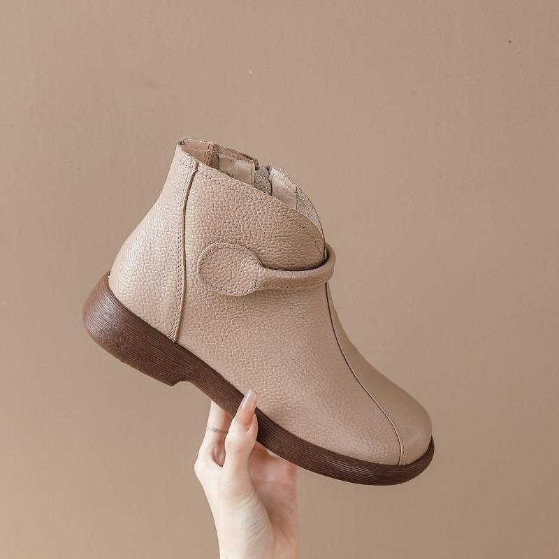 Autumn Early Winter Genuine Leather Shoes Women Ankle Boots Soft Brand Ladies Fashion Boots Plus Size 41 Beige Black