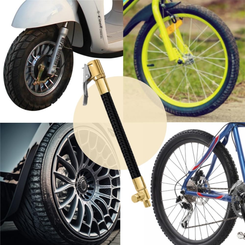 Car Motorcycle Air Pump, 7.9 Inches (20 Cm), Air Compressor Pump Extension Tube, Valve