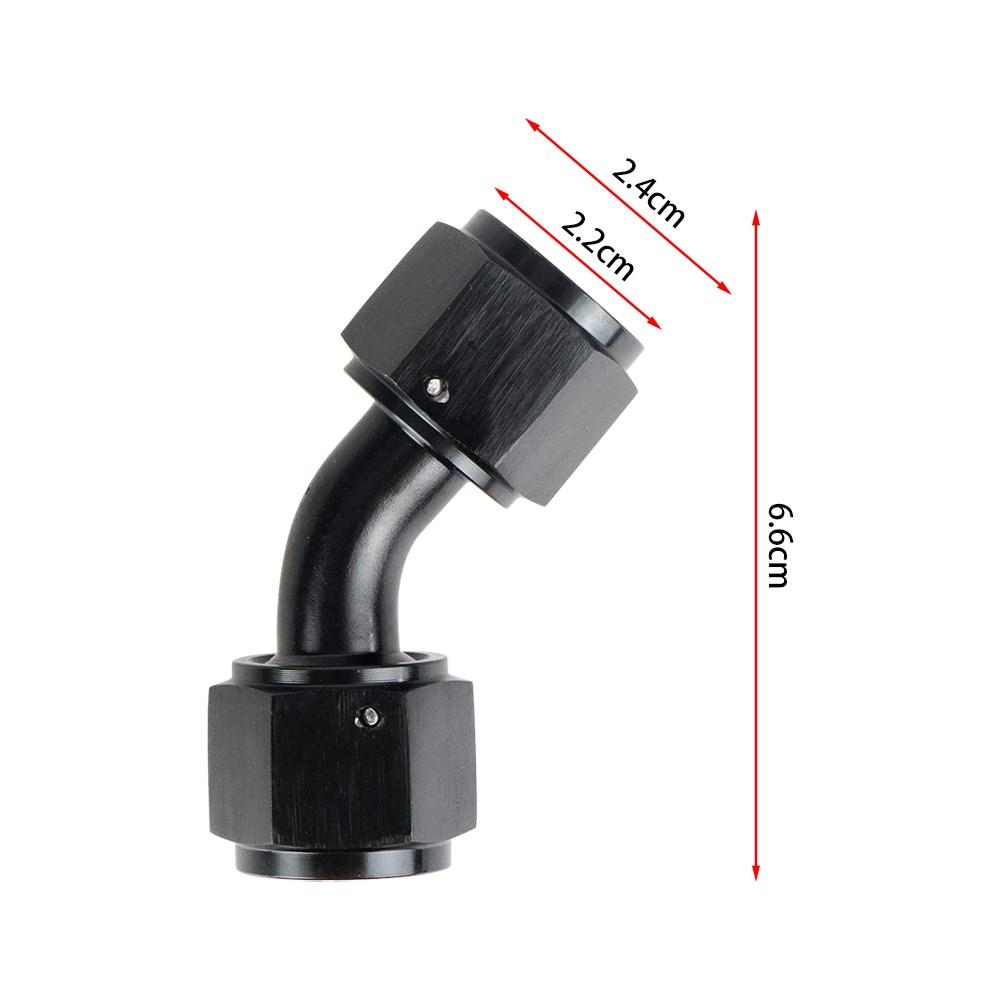 AN4/AN6/AN8/AN10 Unión Hembra a Hembra Recta 0°/45°/90° Grados Adaptadores de Racor Giratorio para Extremo de Manguera Aluminio Anodizado Negro