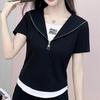 Two Fake Short-sleeved T-shirts for Women, Slim and Slimming, Half-zipped Top Clothes, Summer Thin and Stylish Outerwear, Color Matching