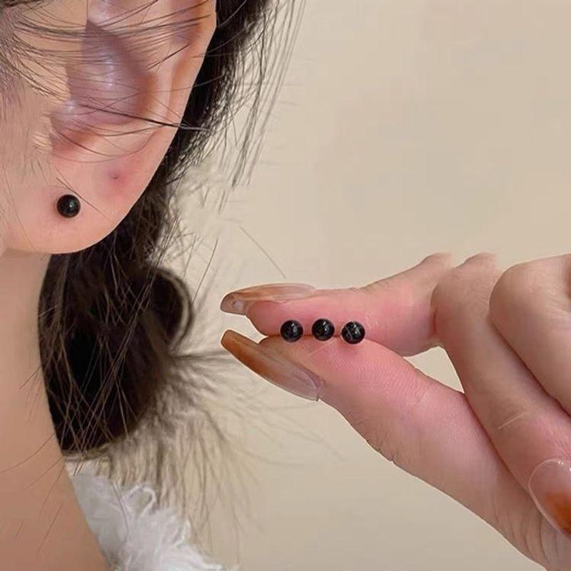 

Мини серьги-пусеты из стерлингового серебра 925 пробы с черными шариками Two pairs of 4+5+6mm black beans each