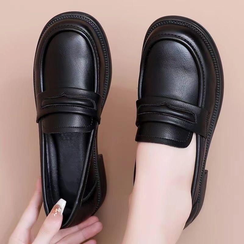 

Британские маленькие кожаные туфли женские новые осенне-зимние бархатные на плоской подошве одинарные туфли на одном педале униформа большого размера женская обувь 40 чёрный