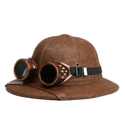 

Parent-child Novelty Vietnam War Army Straw Hat Steampunk Helmet Pith Sun Hat Women Men Glasses Safari Jungle Miners Cap 3-7Years (52-54cm) темно-коричневого кольору