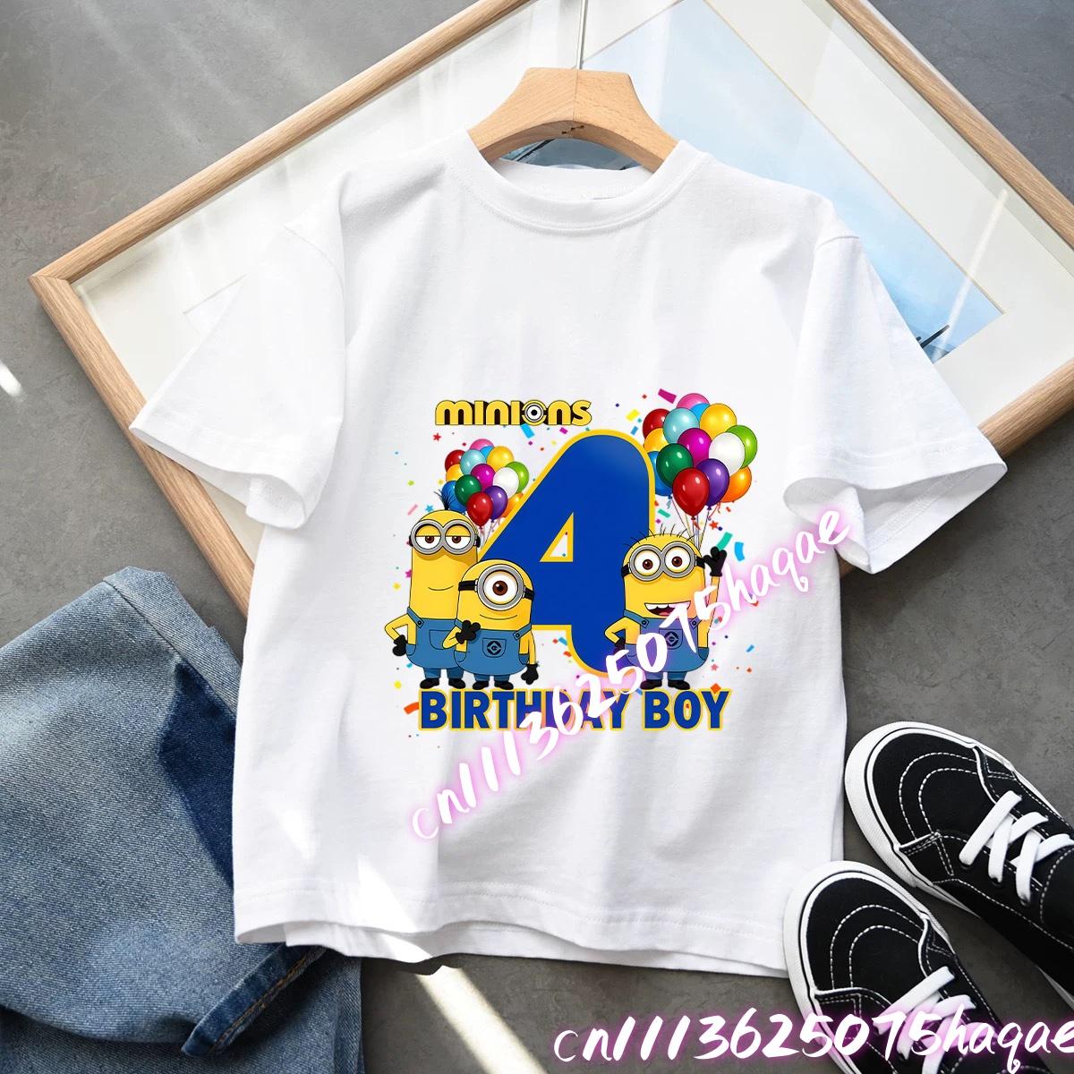 Minionses Cotton TShirt Anime Cartoon Print Tops Summer Kawaii Fashion Casual Short Sleeve Number 19 Birthday Clothes Gifts 100