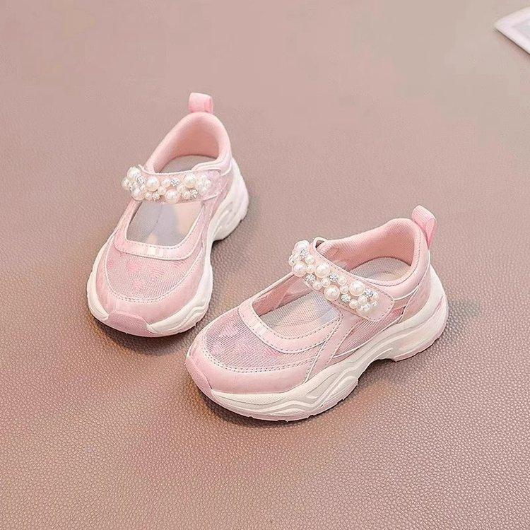 

Девочки спортивные сандалии 2025 лето новые детские сетчатые дышащие девочки стразы туфли принцессы детские кроссовки 37 розовый