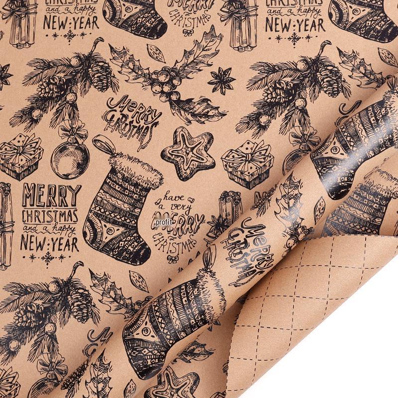 Large Christmas Double-Sided Kraft Gift Wrapping Paper, 80g