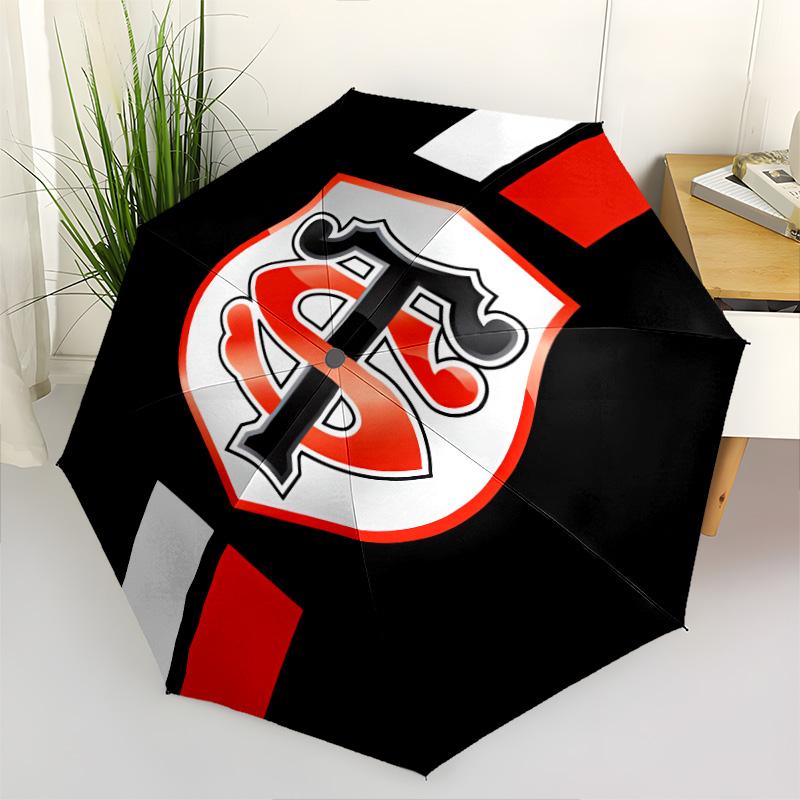 1 PC Automatic Folding Umbrella - Stade Toulousain Pattern Portable Foldable Design With 8 Ribs Christmas Birthday Gifts
