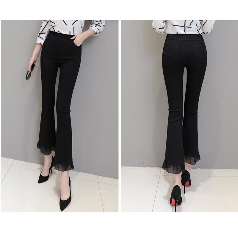 Korejská móda streetwear léto s vysokým pasem Dámské patchworkové volánky Capris kalhoty pro ženy flare kalhoty dámské kalhoty