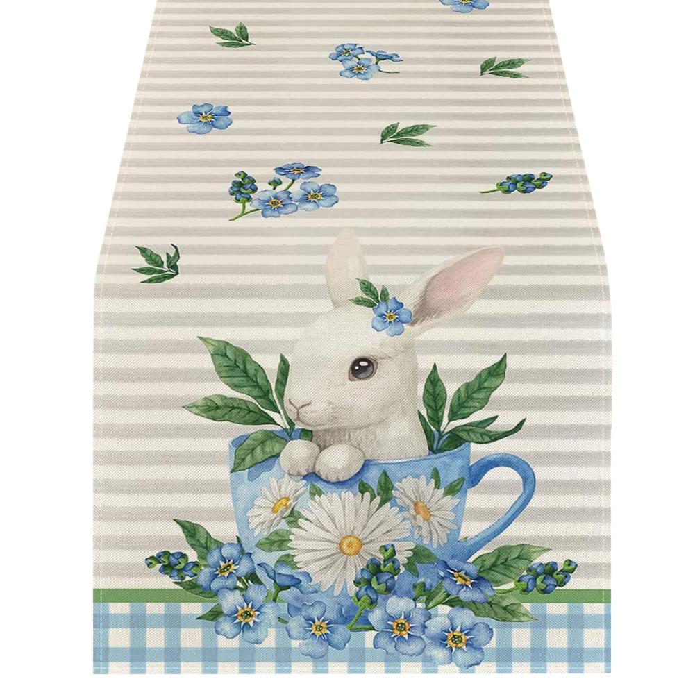 Paasvakantie Tafelkleed Rechthoekig 12.8x71.3/89.7 Inch Feest Tafeldecor Decoratief Konijn Bloemen Tafelkleed voor Kamperen Picknick