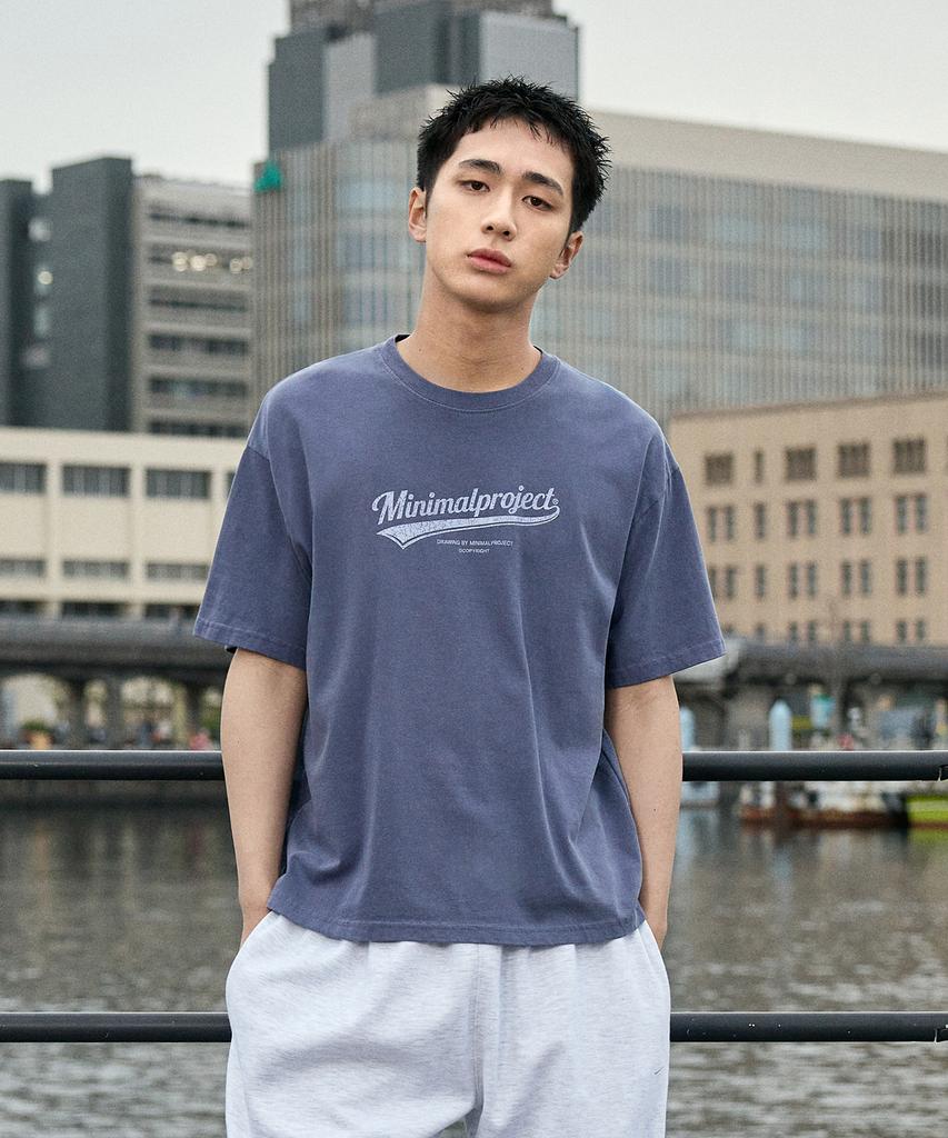 MINIMALPROJECT Washed Drawing Pigment Crop Short Sleeve T-Shirt Mst188C [Lightnavy]