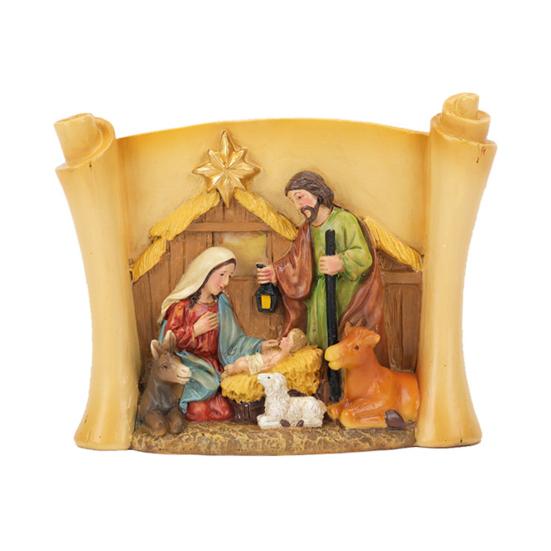 Christmas Manger Shed Statue Religious Nativity Scene Resin Stable Creche Figurine for Xmas Tabletop Decoration
