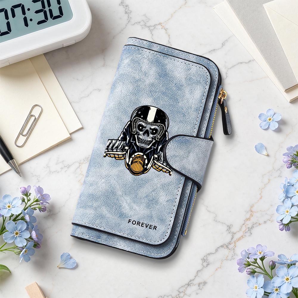 Cool Skull Rider Printed Long Wallet Portable Multi Card Slot Fashion Casual Purse for Daily Use