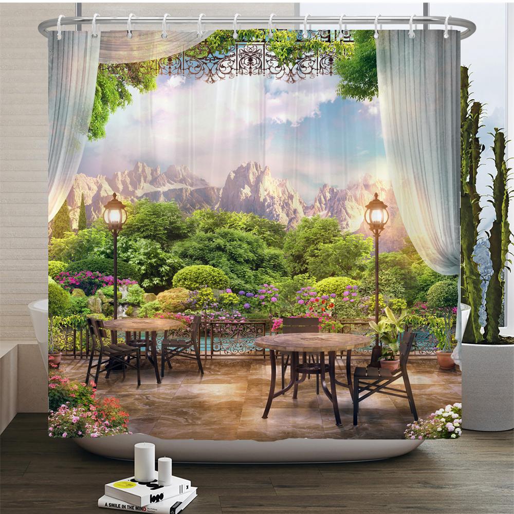 Rural Idyllic Flowers European Garden Shower Curtain Bathroom Waterproof 3d Printed Bath Curtains With 12 Hooks Polyester Cloth