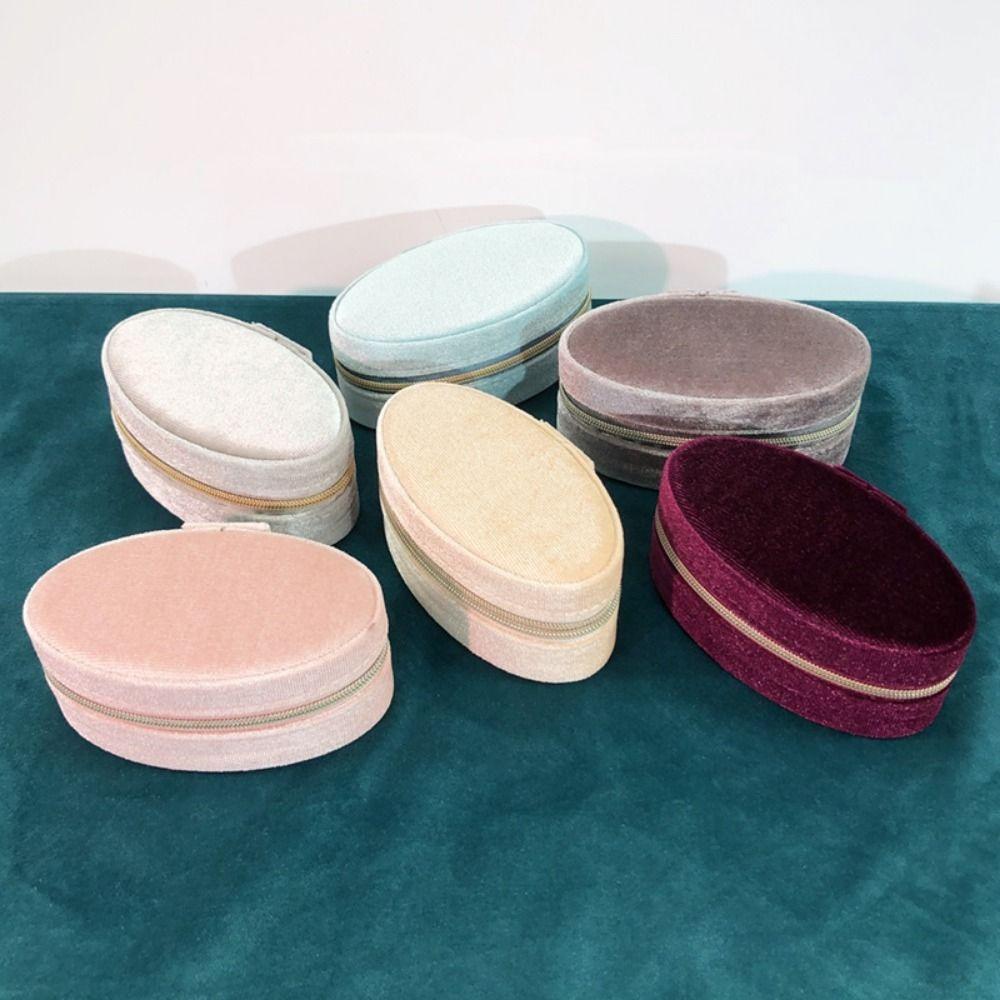 Portable Velvet Jewelry Display Box Oval Shape Ring Earring Necklace Box Daily Use