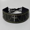 Wide Leather Waist Belt Vintage Women's Dress Belt Retro Cross Rivet Belt  Streetwear