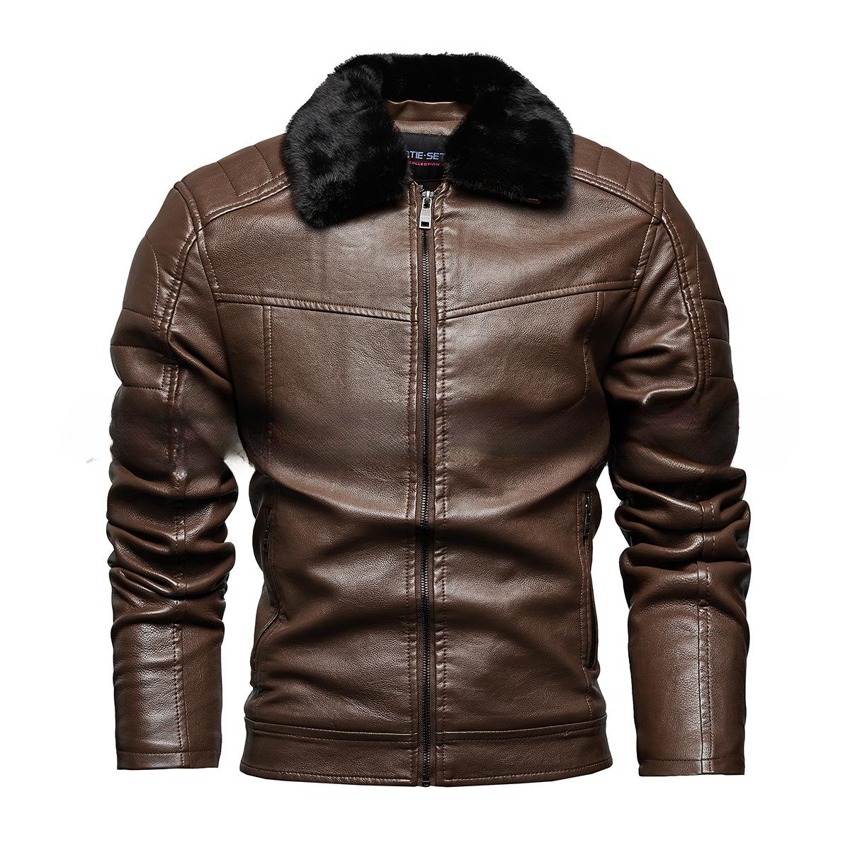 Зимняя новая бархатная утолщенная меховая воротник съемный модный пальто мужская кожаная — фото 4