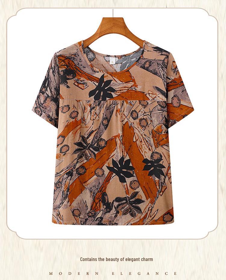 Women's Summer Short-Sleeve Two-Piece Set - Lightweight Nine-Point Pants, Perfect for Casual Home Wear, Ideal for Middle-Aged and Elderly Moms