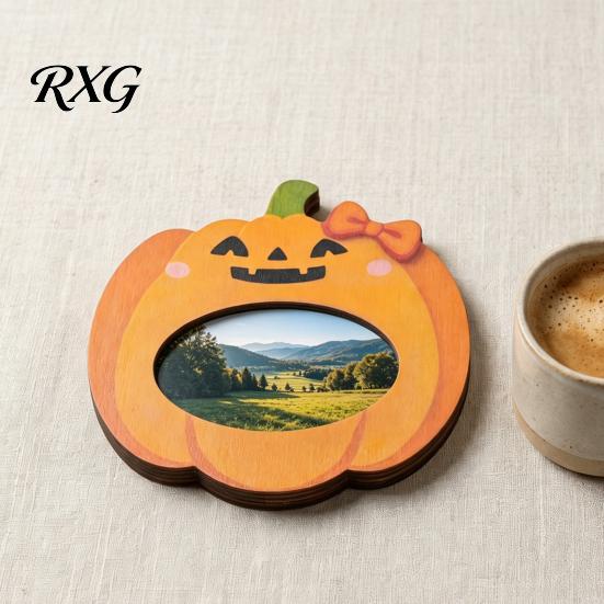 Ghost Theme Home Ornament Halloween Wooden Photo Frame, Pumpkin/Ghost Picture Frame for Wall Rustic Wood Holiday Gift Hanging or Desktop Display,