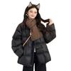 2024 Women's Korean Style Quilted Check Down Puffer Jacket - Round Neck, Warm & Loose Fit for Winter