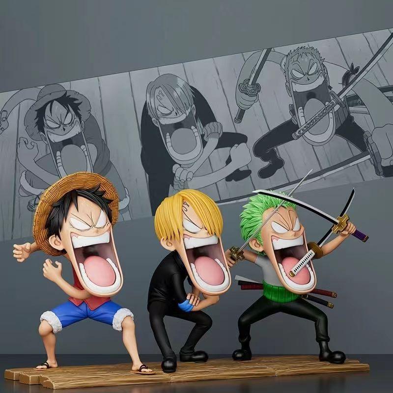 15cm Animation One Piece Luffy Figures Sanji Monkey D Luffy Roronoa Zoro Action Figure The Hungry Trio PVC Anime Model Perfect Toys