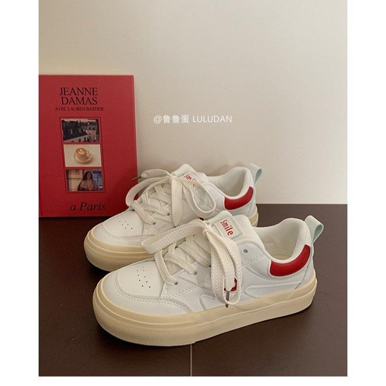 

Летние туфли на шнуровке с круглым носком, весенне-осенние новые женские кеды, студенческие балетки 40 красный