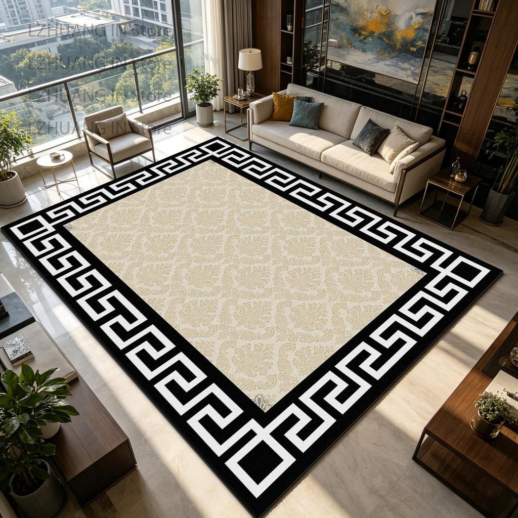 Black White New Chinese Style Living Room Carpet Home Decoration Luxury Non-slip Soft Rug Easy Clean Short Velvet Big Floor Mats