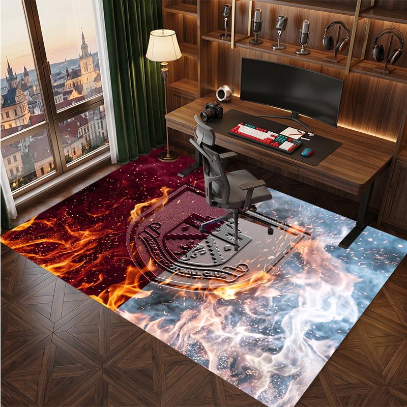 Burnley Football Print Crystal Velvet Rug, Comfortable Water Absorbent Non Slip Indoor Floor Carpet