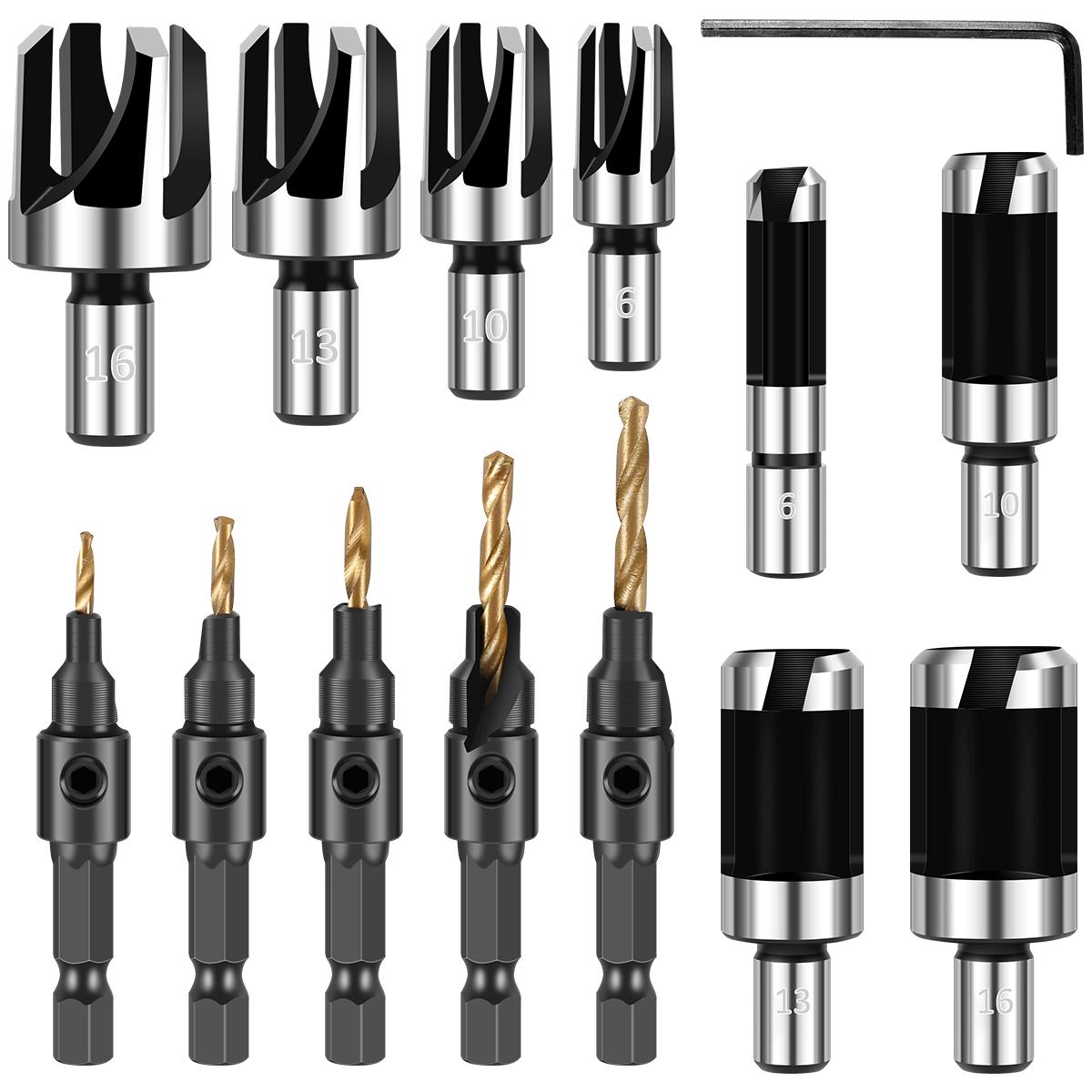 

14Pcs Wood Plug Cutter Drill Bit Set Barrel/Claw Type Wooden Plug Drill Straight and Tapered Hole Cutter Drill Bit Woodwork Tool