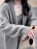 Women's Gray Oversized Knit Sweater Coat: Mid-Length, Over-the-Knee, Autumn/Winter, Thickened Lazy Style.